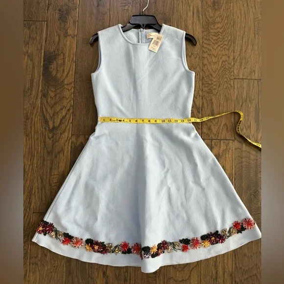 OSCAR DE LA RENTA Floral Crystal-Embroidered Fit-and-Flare Mini Dress Size M
